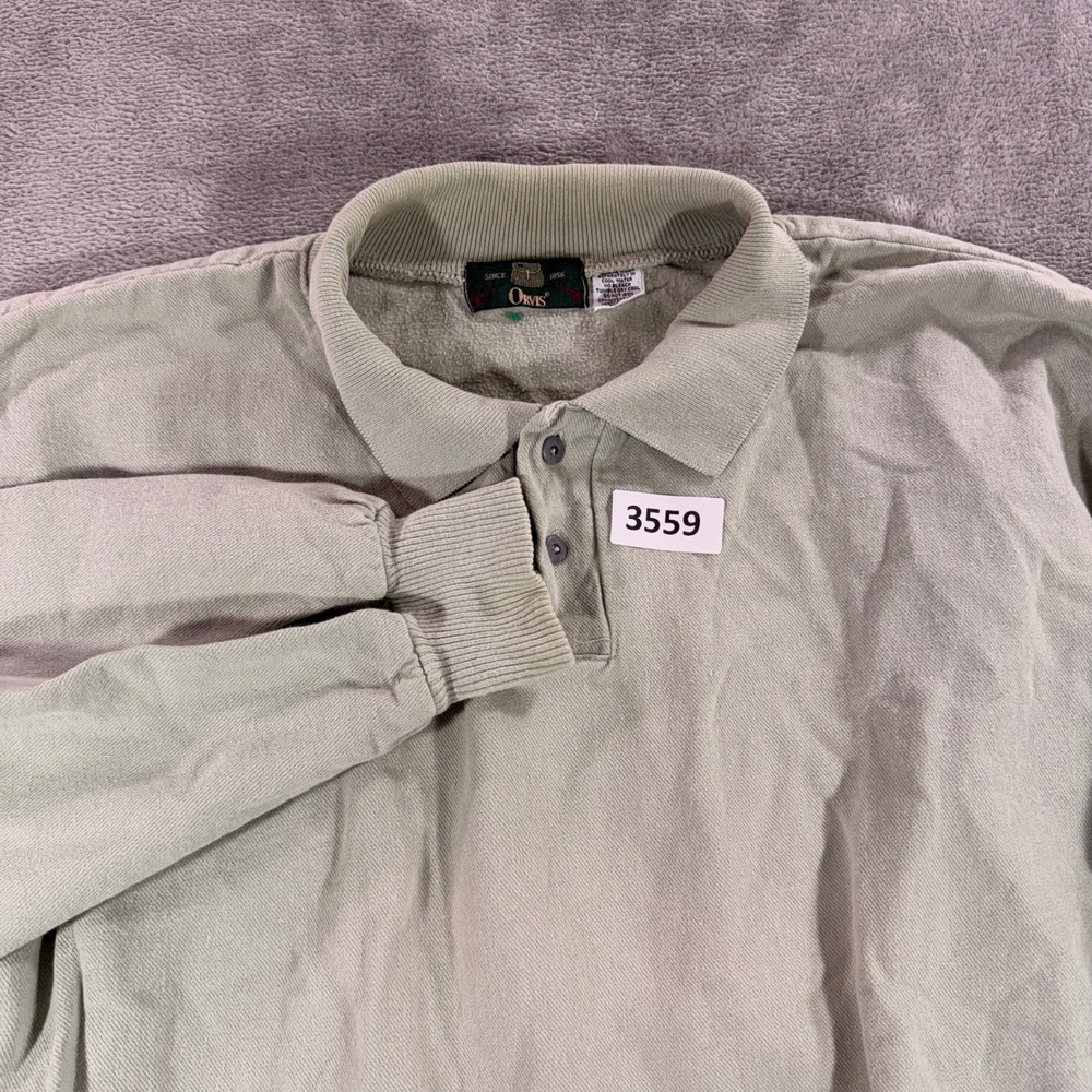 Orvis‎ Sweatshirt Mens XL Green Vintage 100% Cotton Made in USA Polo Collar